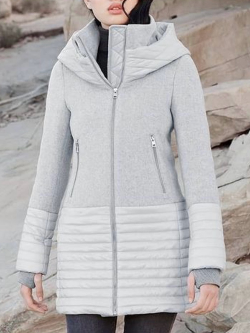 Soia & Kyo Avery Mixed Media Coat jacket  Hood Puffer parka Coat grey S $560